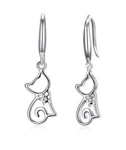 925 Silver Cat Zircon Earrings Female Crystal from Austrian Sweet cute earrings 2 Colors Fit Female and girls Fashion jewerly