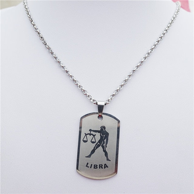 Zodiac 12 Horoscope Pendant Stainless Steel Constellations Necklace Jewerly For Men Women