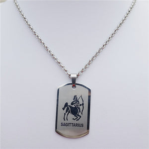 Zodiac 12 Horoscope Pendant Stainless Steel Constellations Necklace Jewerly For Men Women