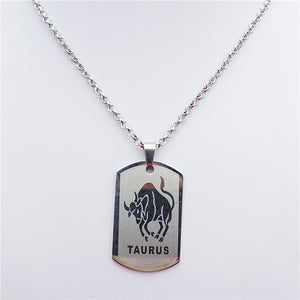 Zodiac 12 Horoscope Pendant Stainless Steel Constellations Necklace Jewerly For Men Women
