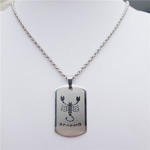 Zodiac 12 Horoscope Pendant Stainless Steel Constellations Necklace Jewerly For Men Women