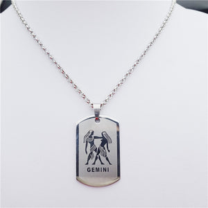 Zodiac 12 Horoscope Pendant Stainless Steel Constellations Necklace Jewerly For Men Women