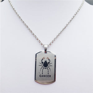 Zodiac 12 Horoscope Pendant Stainless Steel Constellations Necklace Jewerly For Men Women