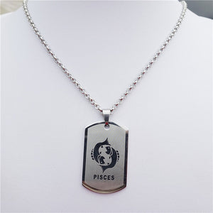 Zodiac 12 Horoscope Pendant Stainless Steel Constellations Necklace Jewerly For Men Women