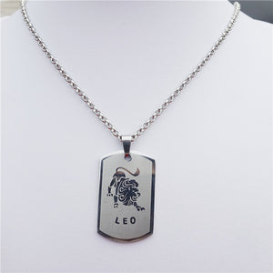 Zodiac 12 Horoscope Pendant Stainless Steel Constellations Necklace Jewerly For Men Women