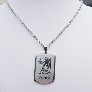 Zodiac 12 Horoscope Pendant Stainless Steel Constellations Necklace Jewerly For Men Women